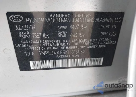 2019 Hyundai Sonata Limited z USA, uszkodzony, nr VIN 5NPE34AF3KH815032